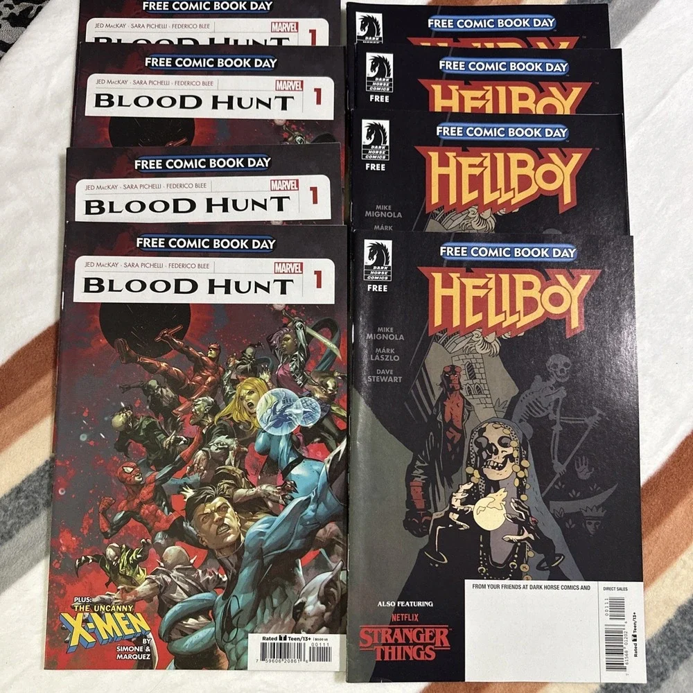 8  Comics   Blood Hunt & Hellboy.  Stranger Things. X-men New !